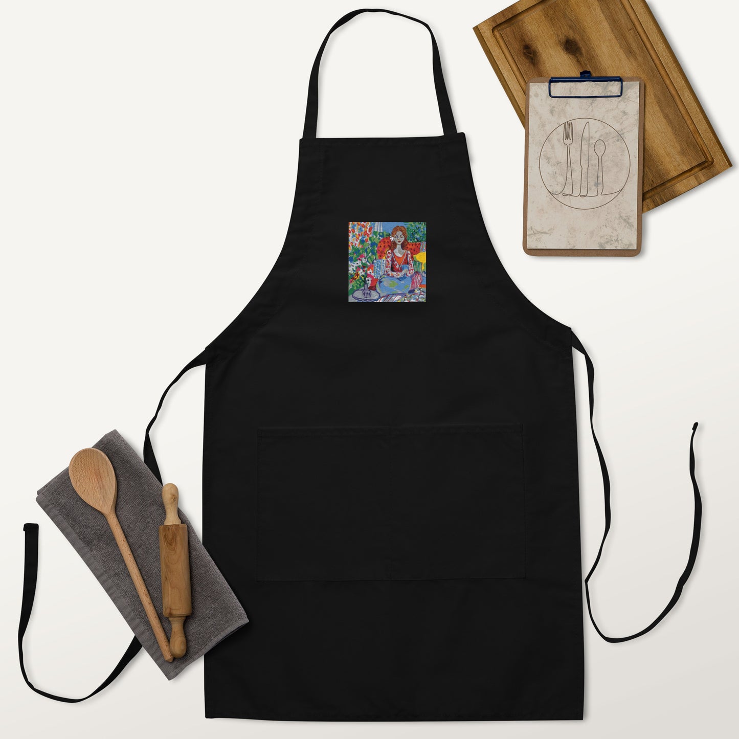 Embroidered Apron with Art