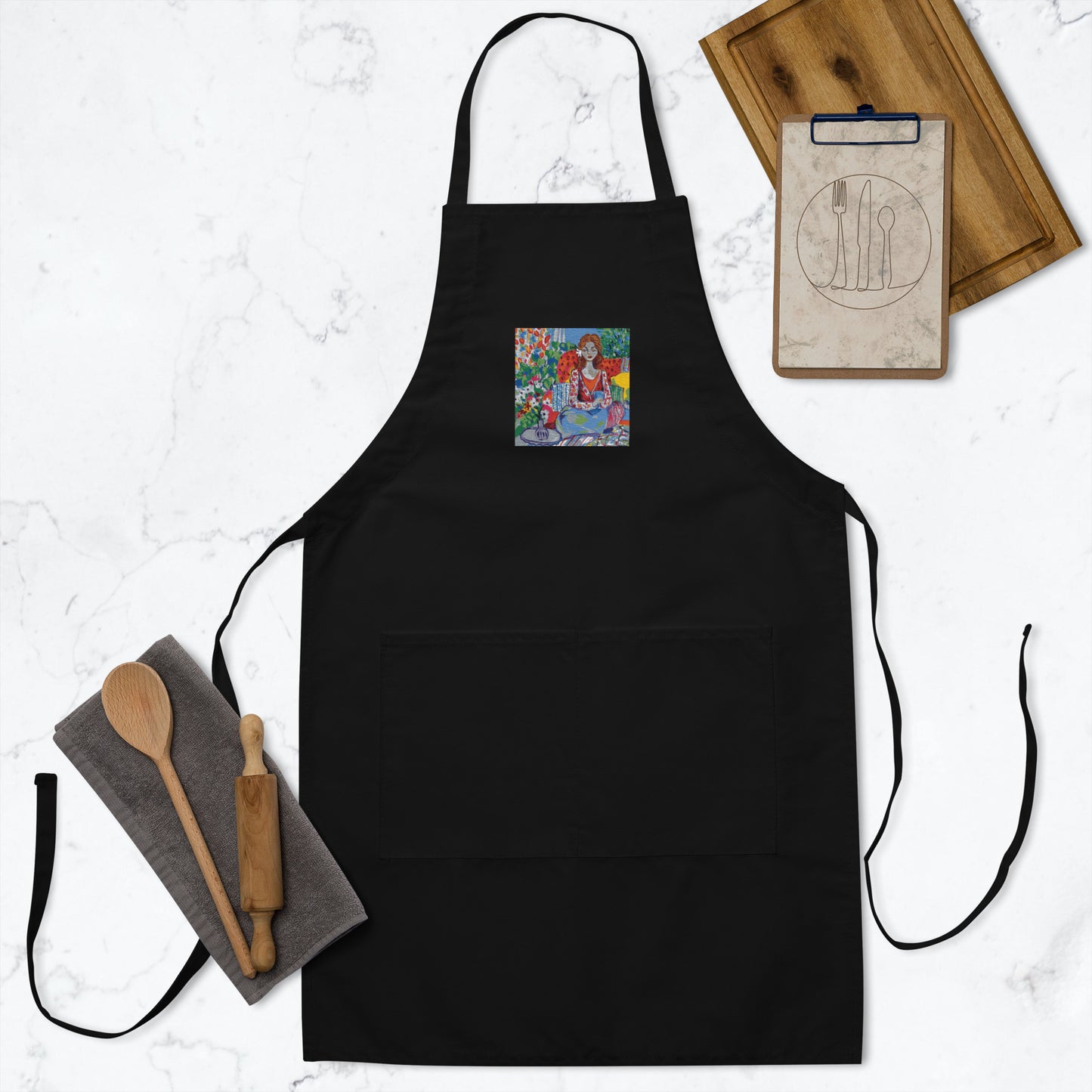 Embroidered Apron with Art