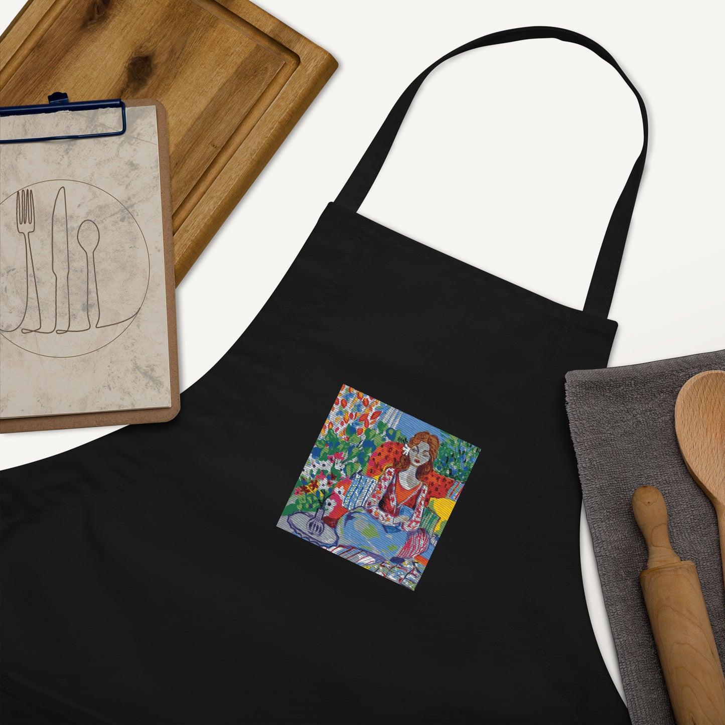 Embroidered Apron with Art