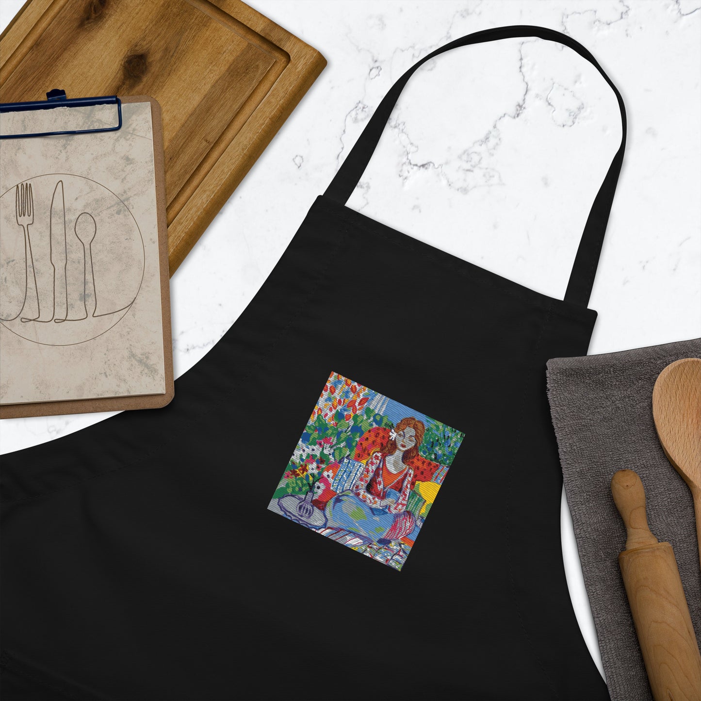 Embroidered Apron with Art