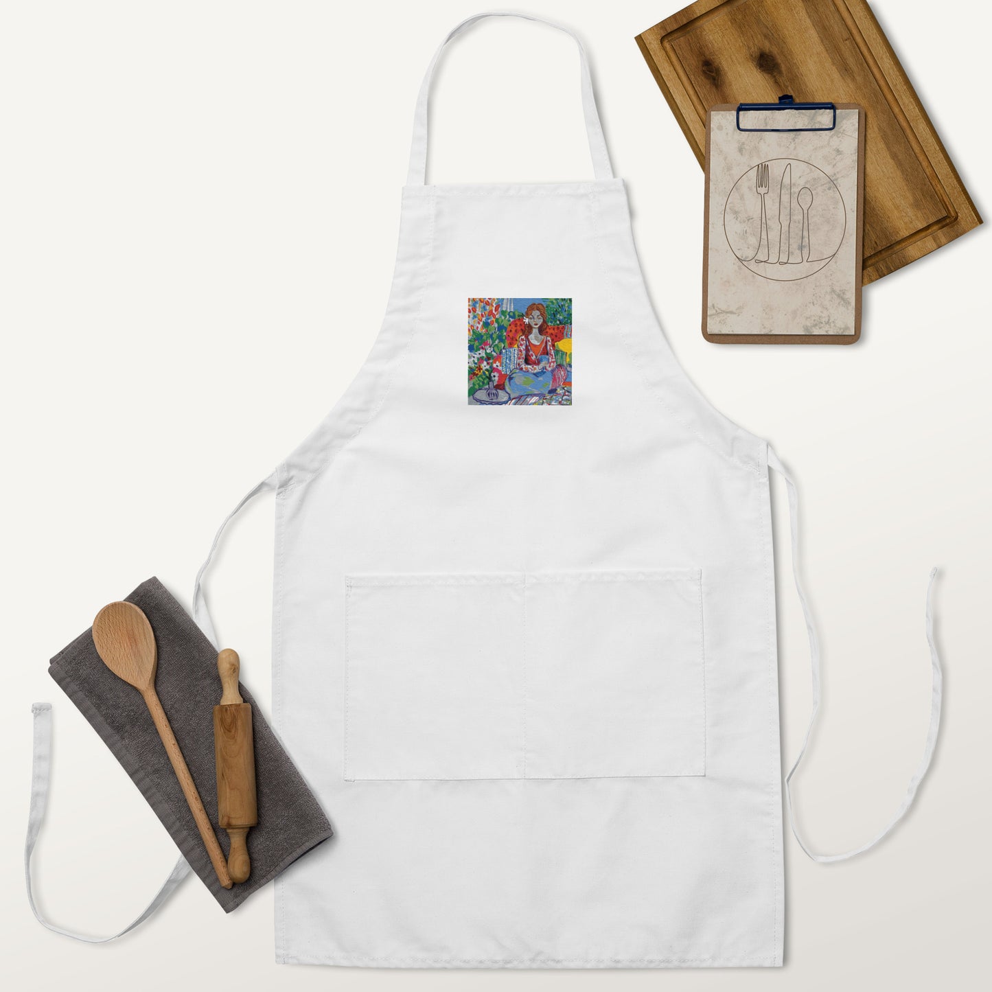 Embroidered Apron with Art