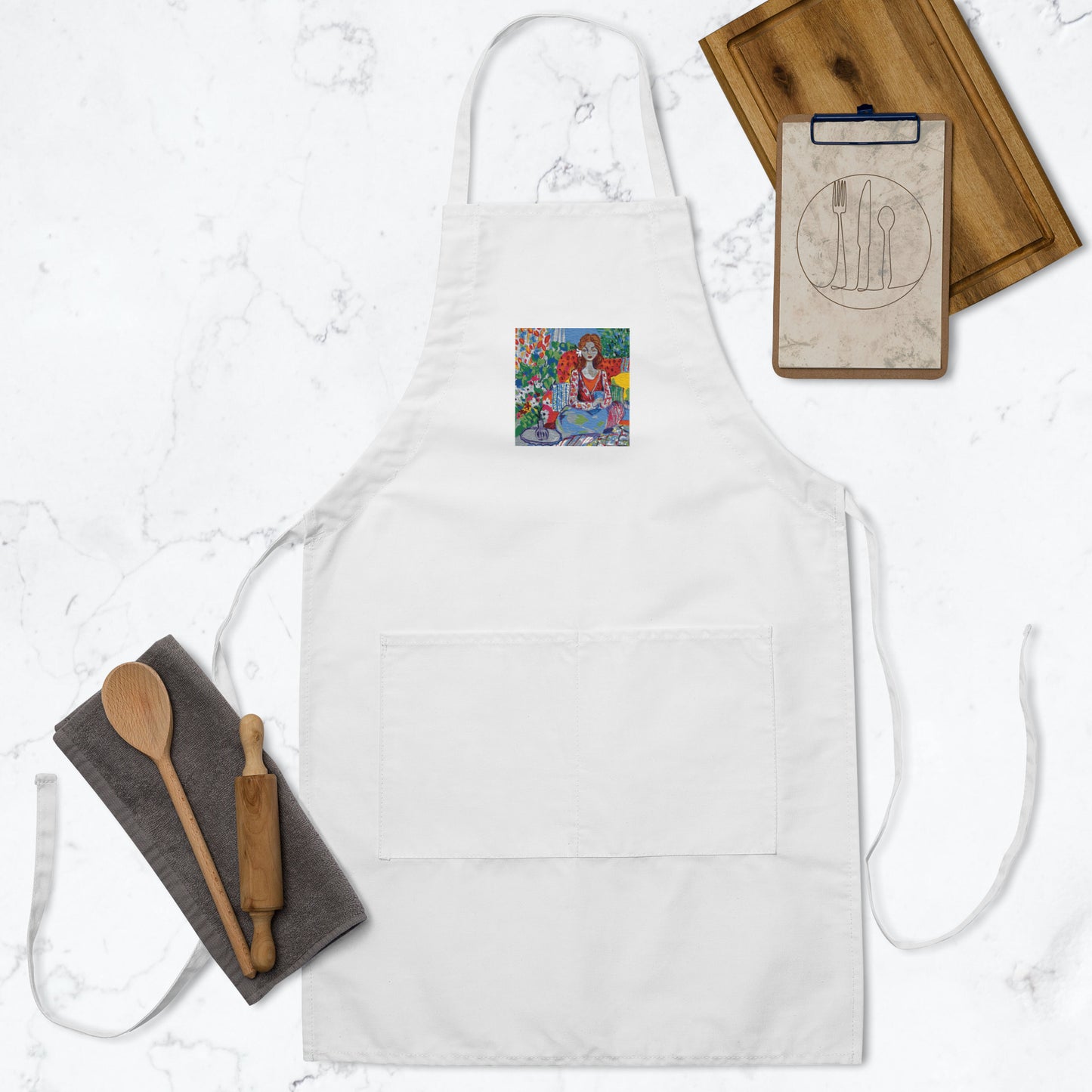 Embroidered Apron with Art