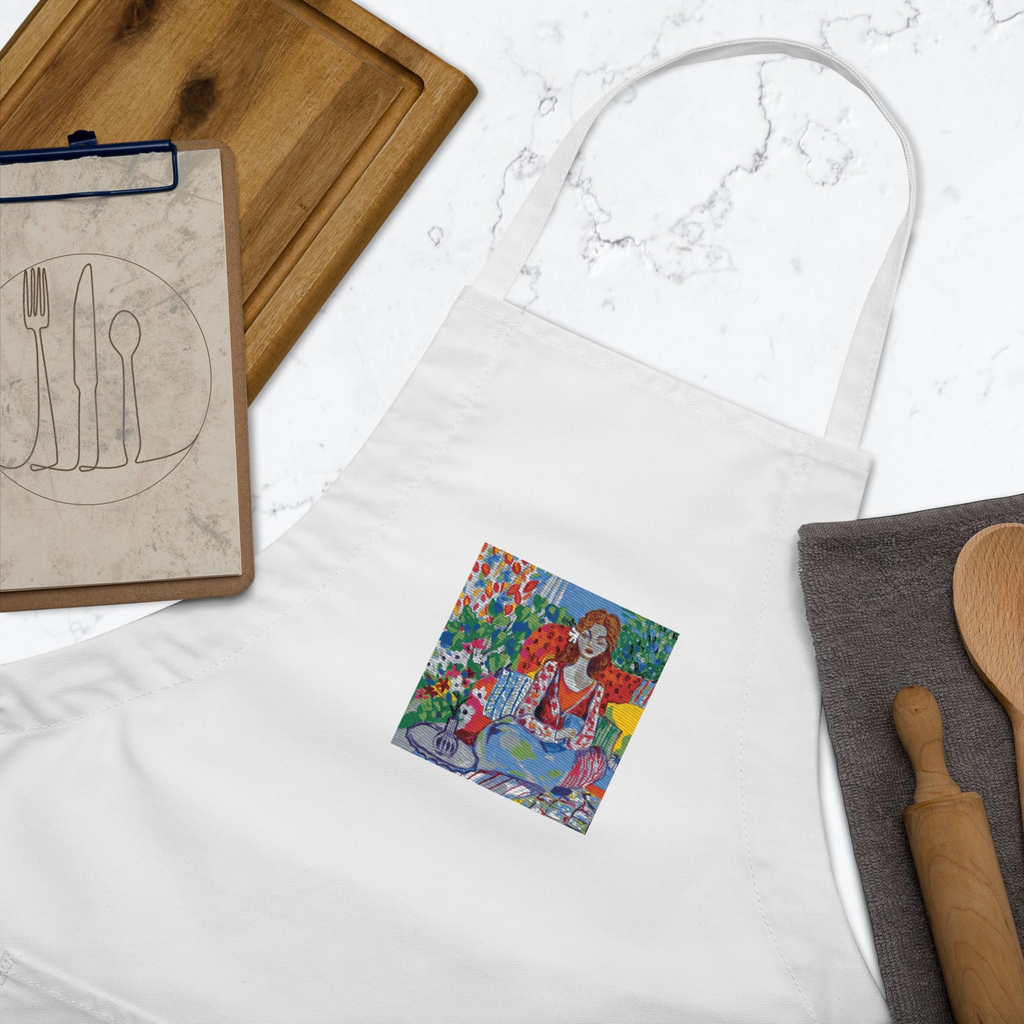 Embroidered Apron with Art